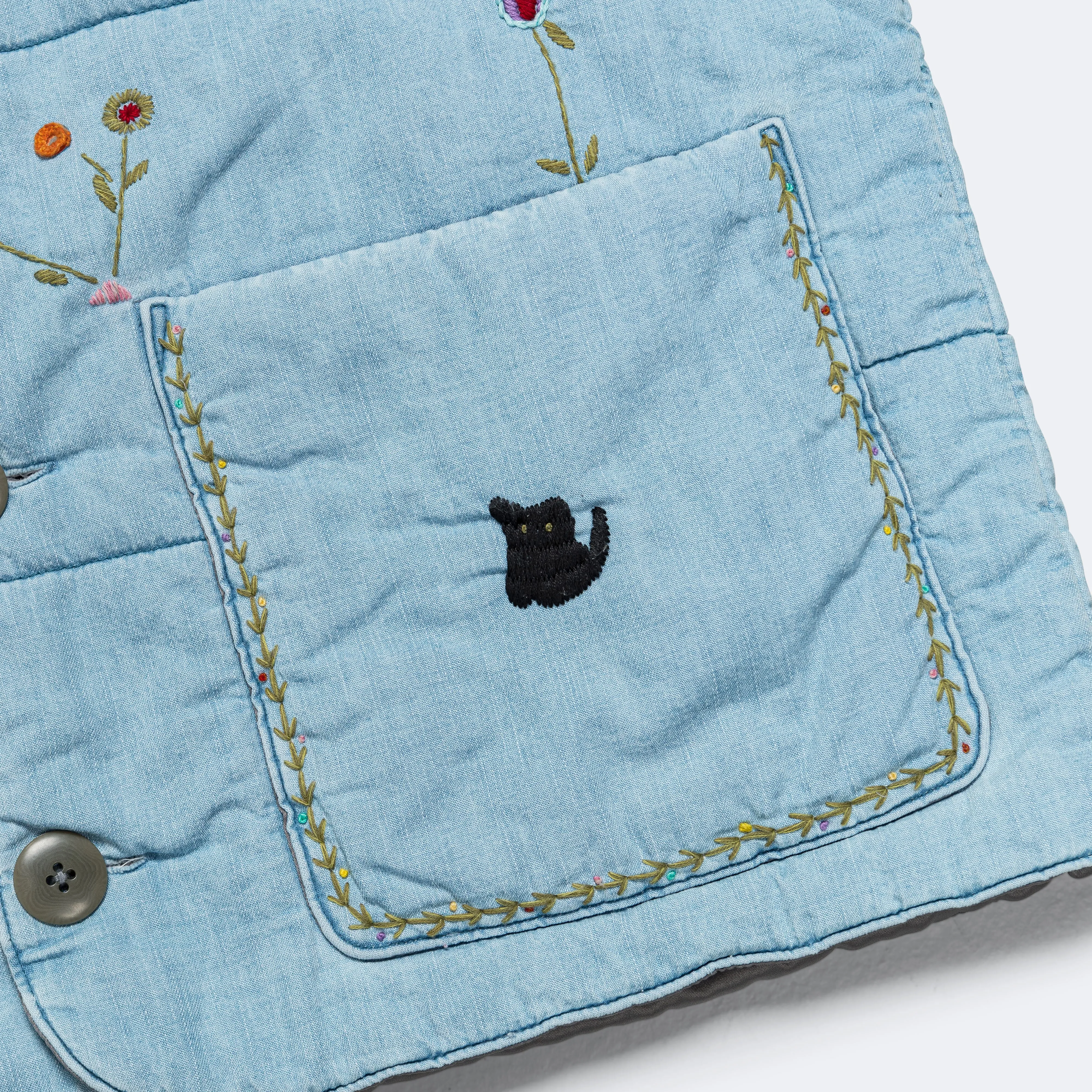 6oz Denim Quilt SAMU Vest (Cat Embroidery) - Pro