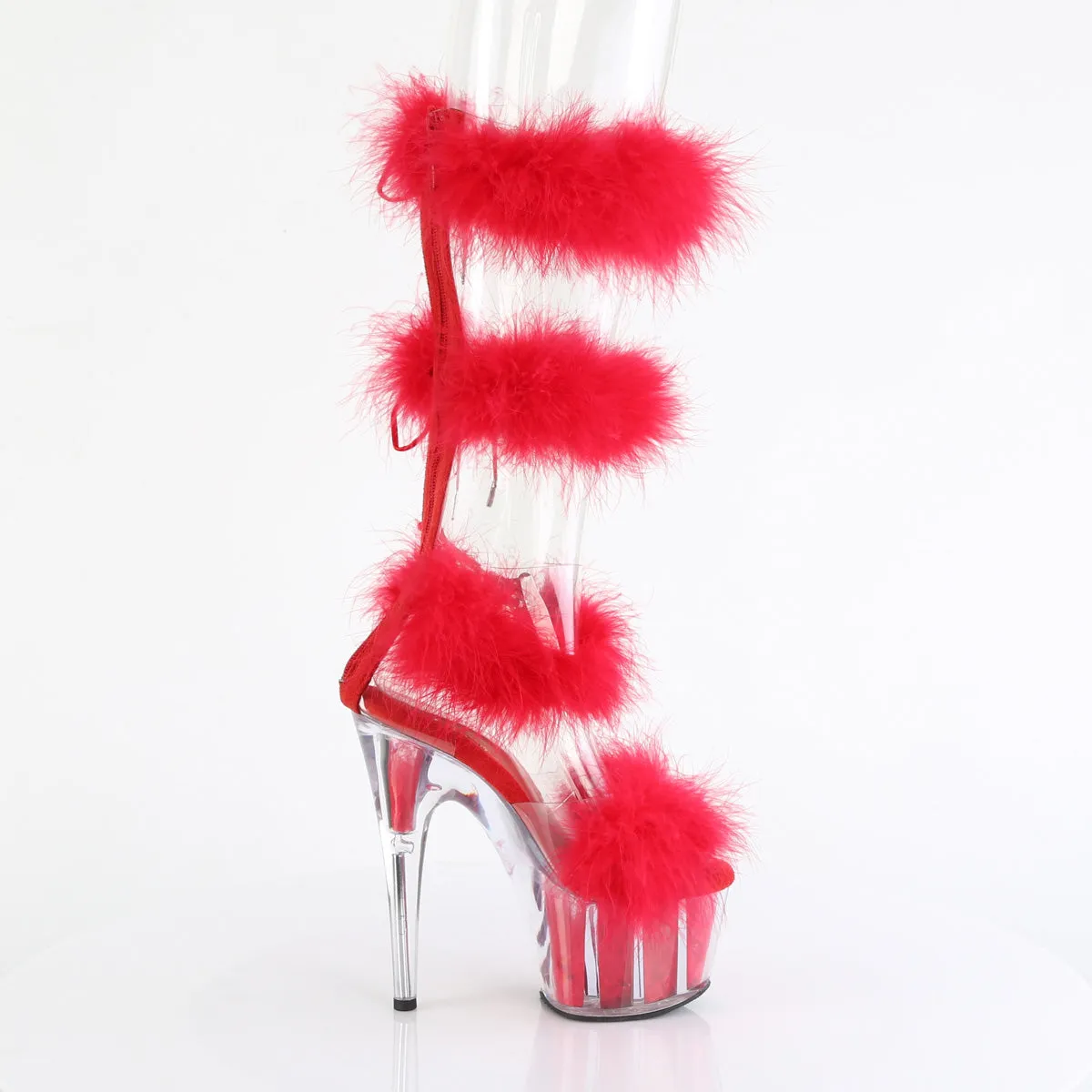 7 Inch Heel ADORE-728F Clear Red Fur