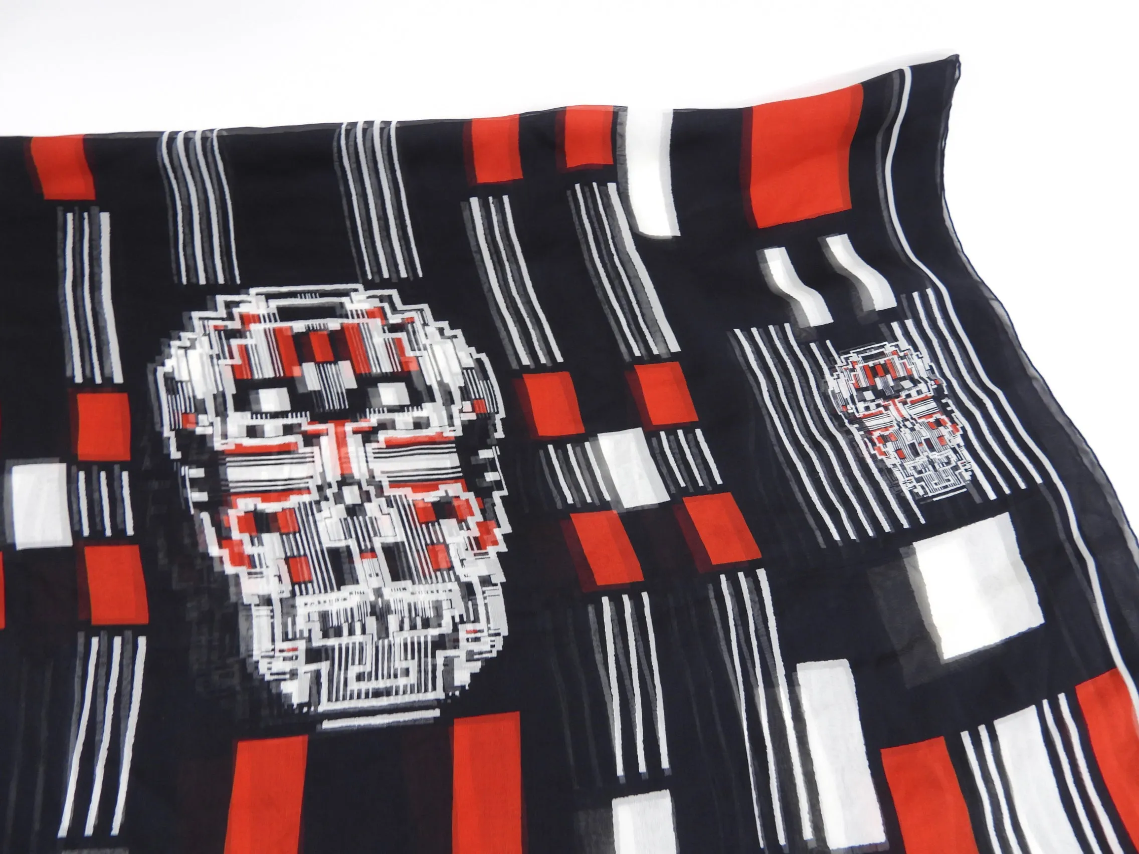 Alexander McQueen Black and Red Geometric Skull Chiffon Shawl Scarf