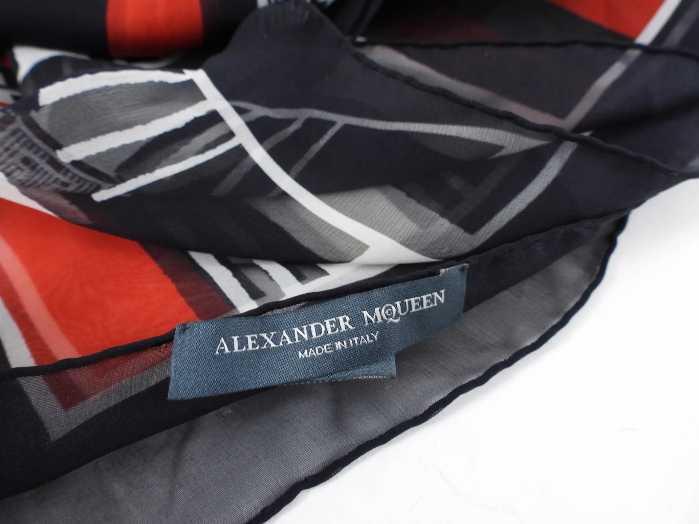 Alexander McQueen Black and Red Geometric Skull Chiffon Shawl Scarf