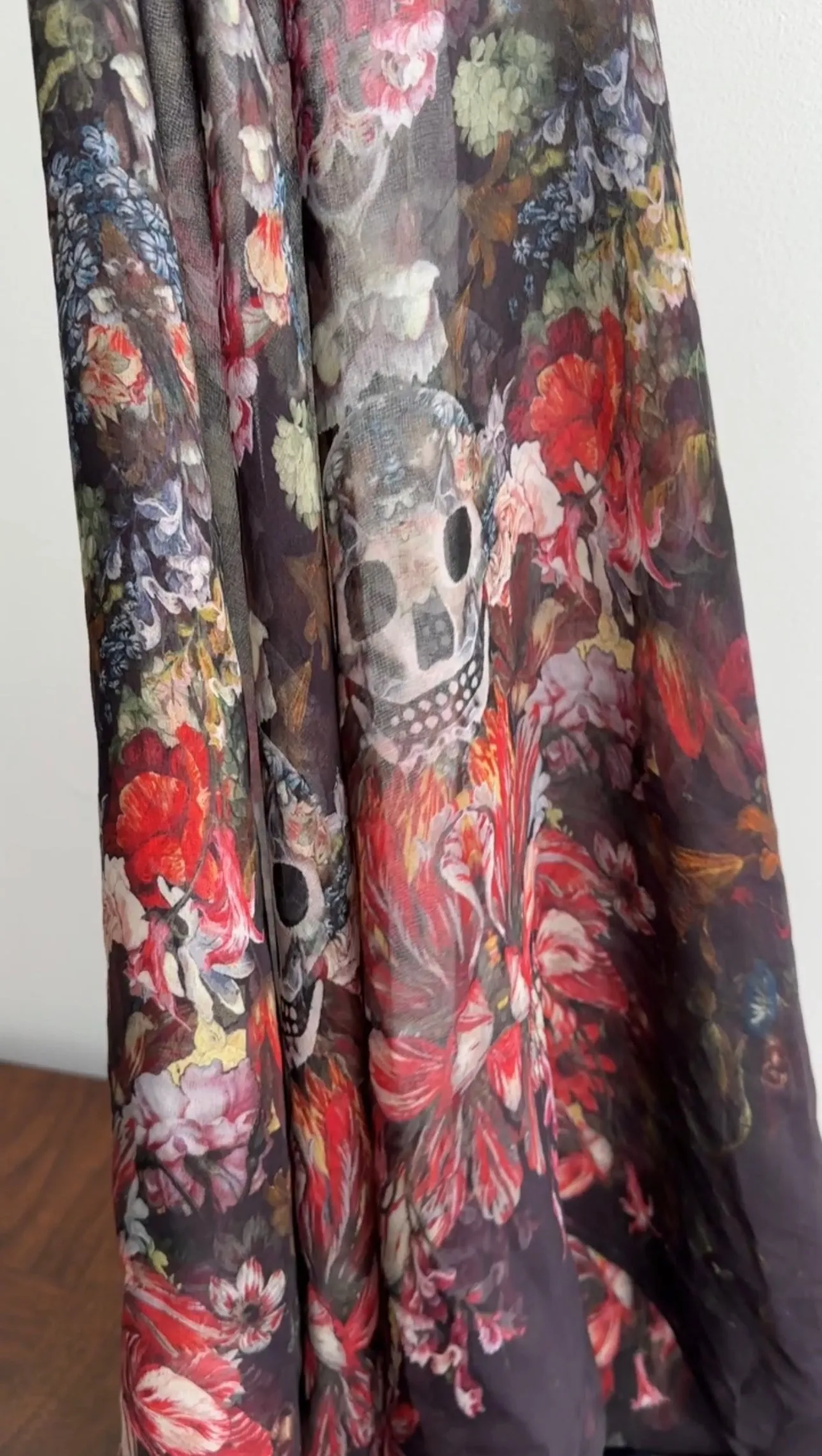 Alexander McQueen Red Skull Floral Tulip Silk Chiffon Shawl Scarf