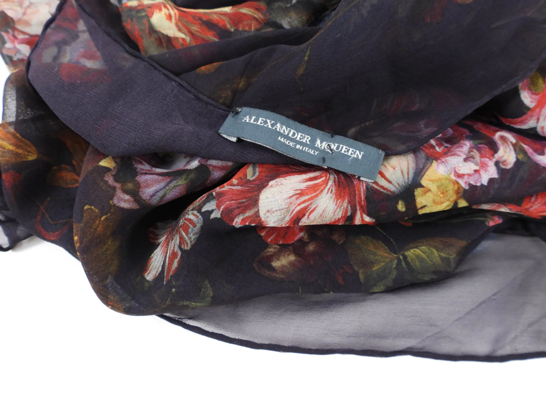 Alexander McQueen Red Skull Floral Tulip Silk Chiffon Shawl Scarf