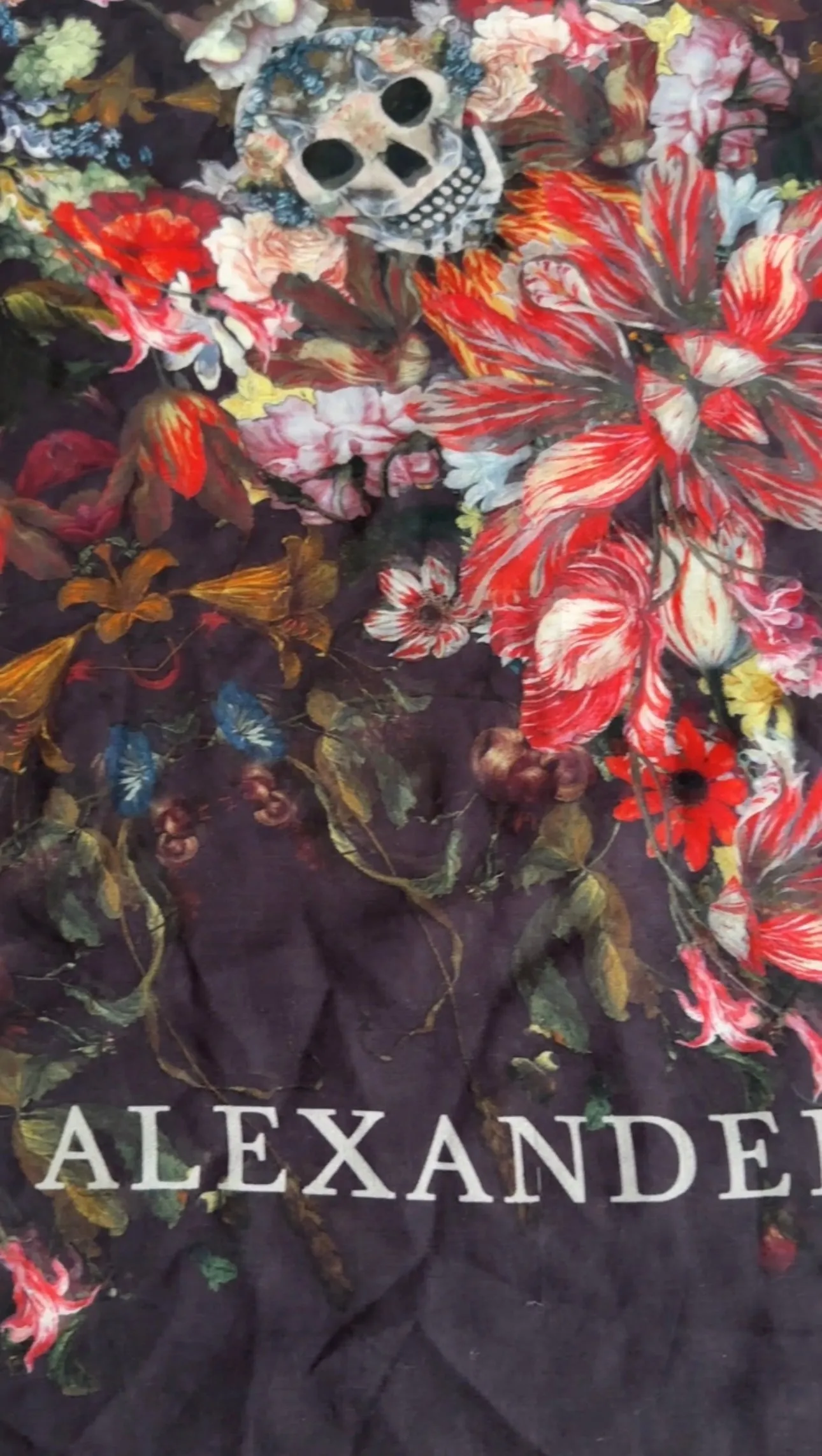 Alexander McQueen Red Skull Floral Tulip Silk Chiffon Shawl Scarf