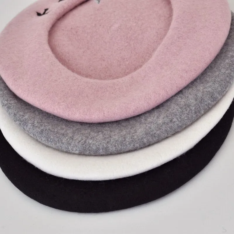 Artistic Embroidery Flat Cap Winter Wool Felt Berets for Women