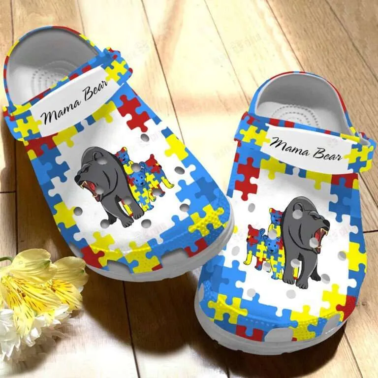 Autism Awareness Day Mama Bear Puzzle Pieces Mother’s Day Crocs Crocband Clog Shoes