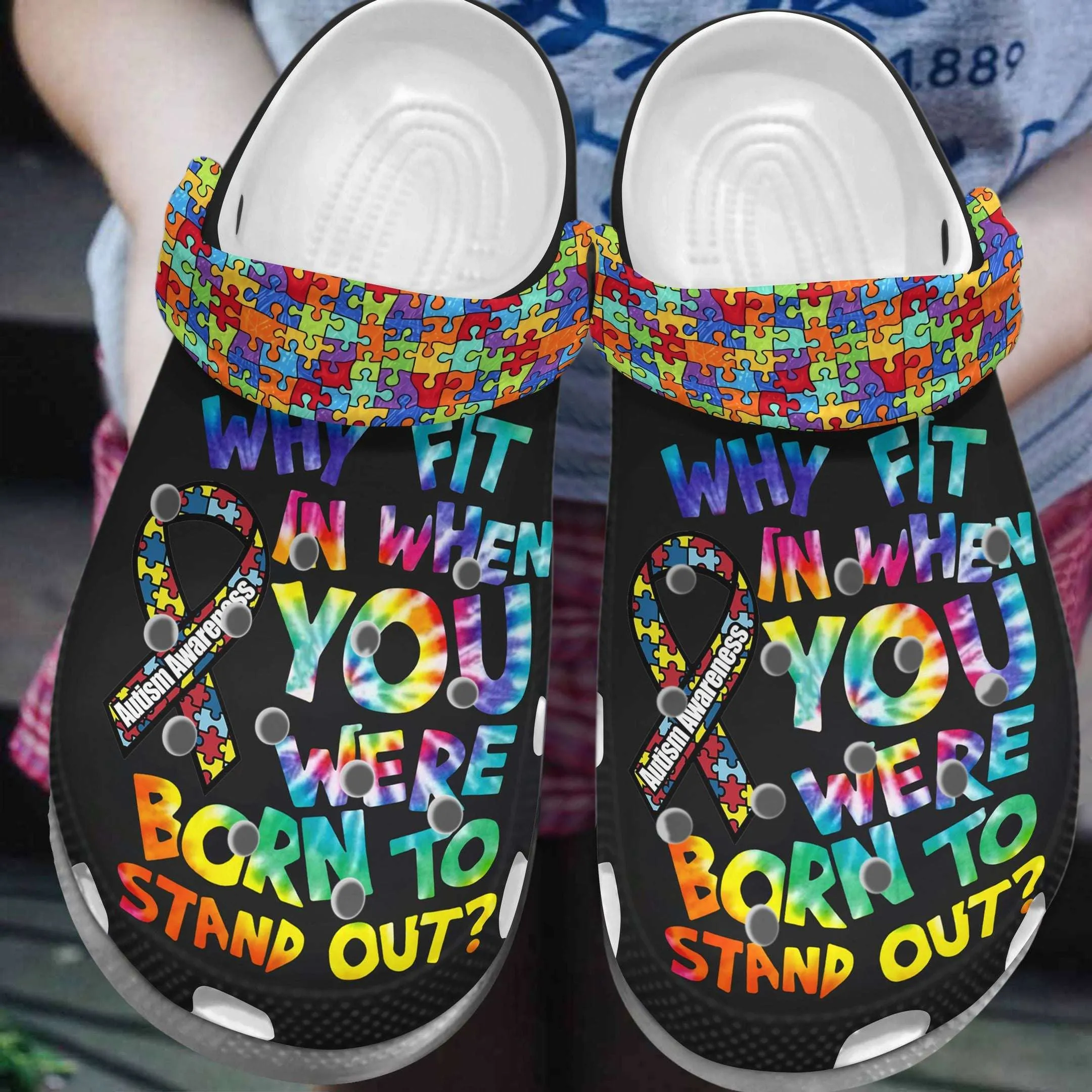 Autism Awareness Day Why Fit In When You Were Born To Stand Out Puzzle Pieces Crocs Crocband Clog Shoes