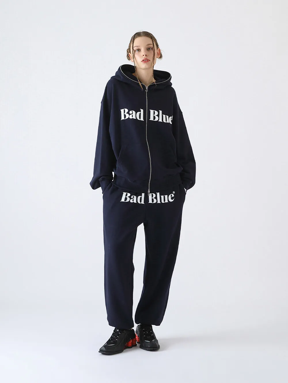 Bad Blue  |●Bad Blue● Logo Pull Zip Hoodie Navy