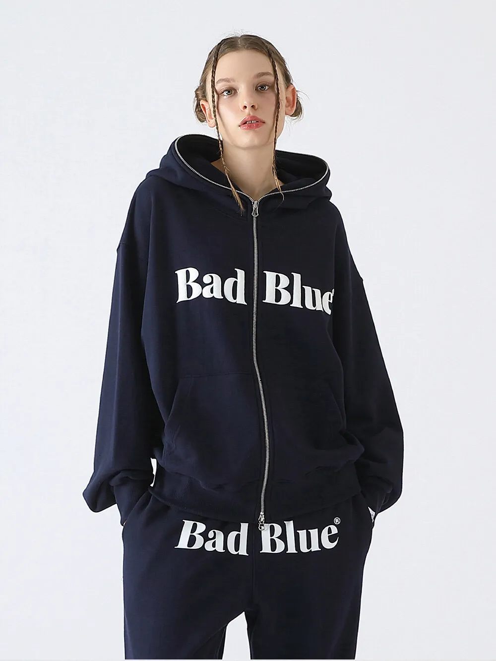 Bad Blue  |●Bad Blue● Logo Pull Zip Hoodie Navy