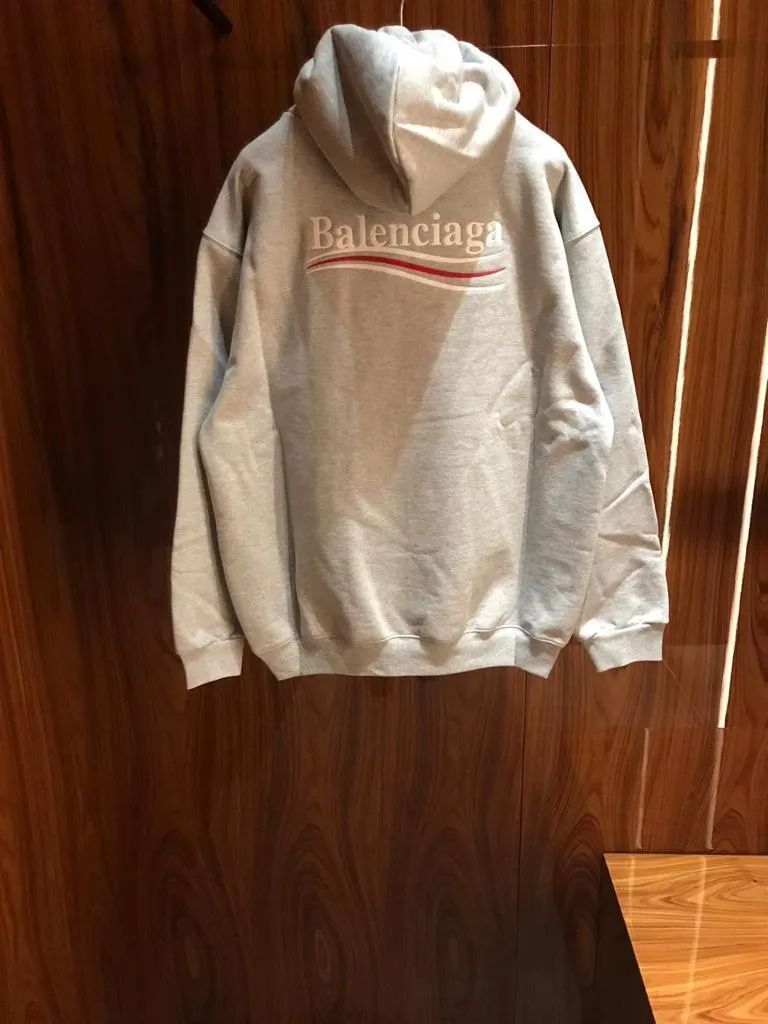 BALENCIAGA  |Men's political campaign medium fit hoodie in grey