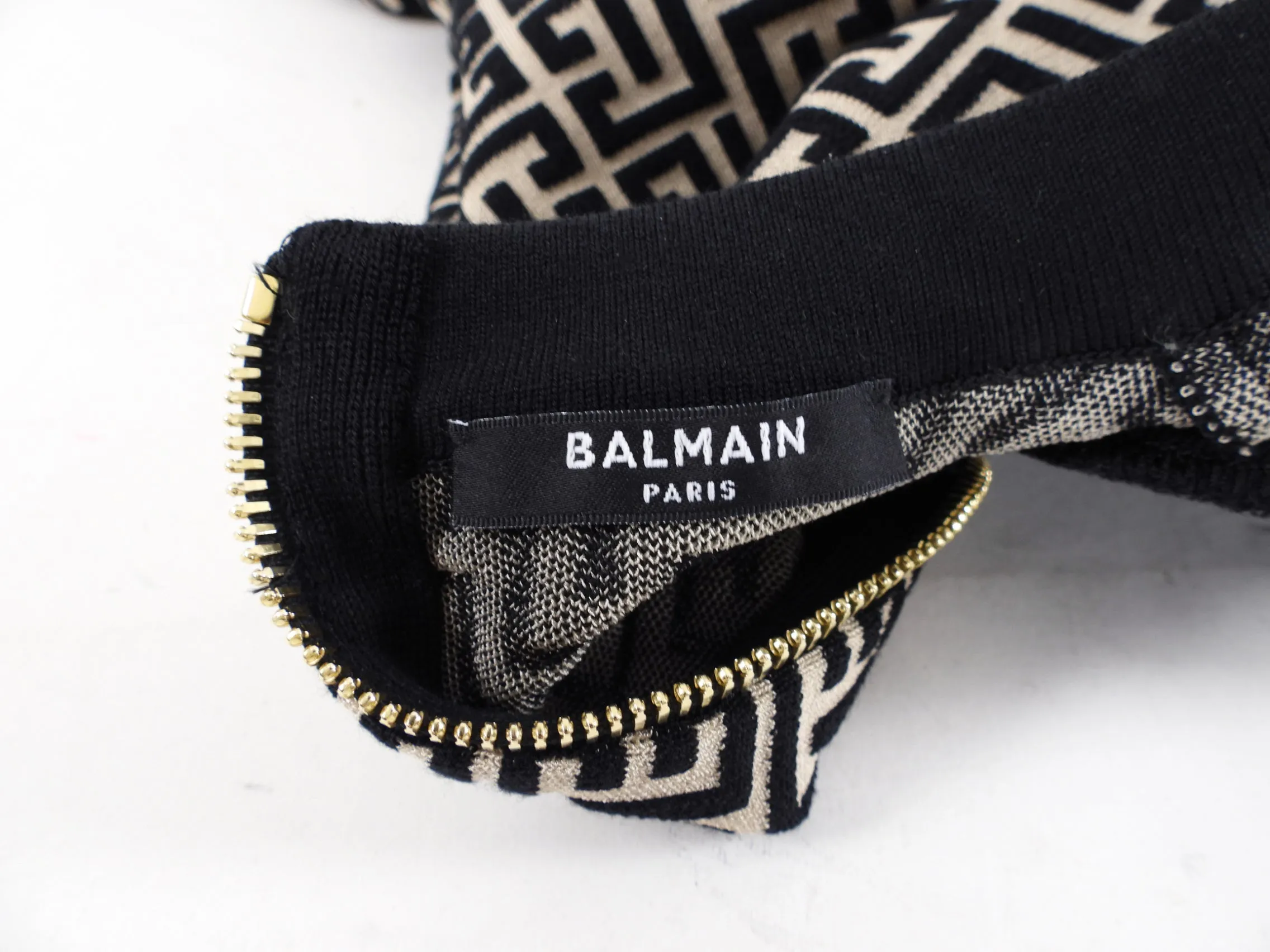 Balmain Black and Beige Wool Knit Jersey Monogram Dress - M (6/8)