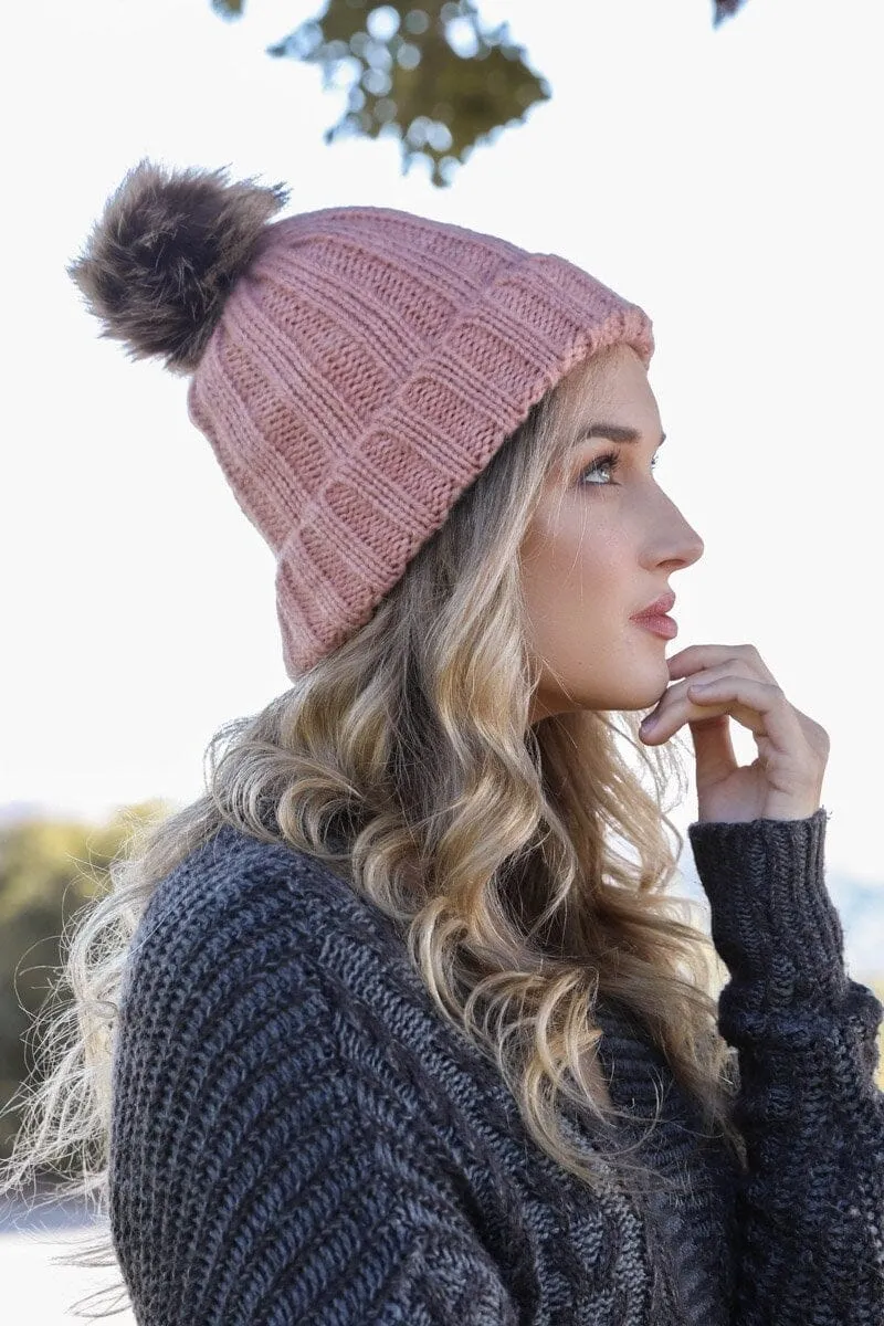 Basic Ribbed Pom Beanie