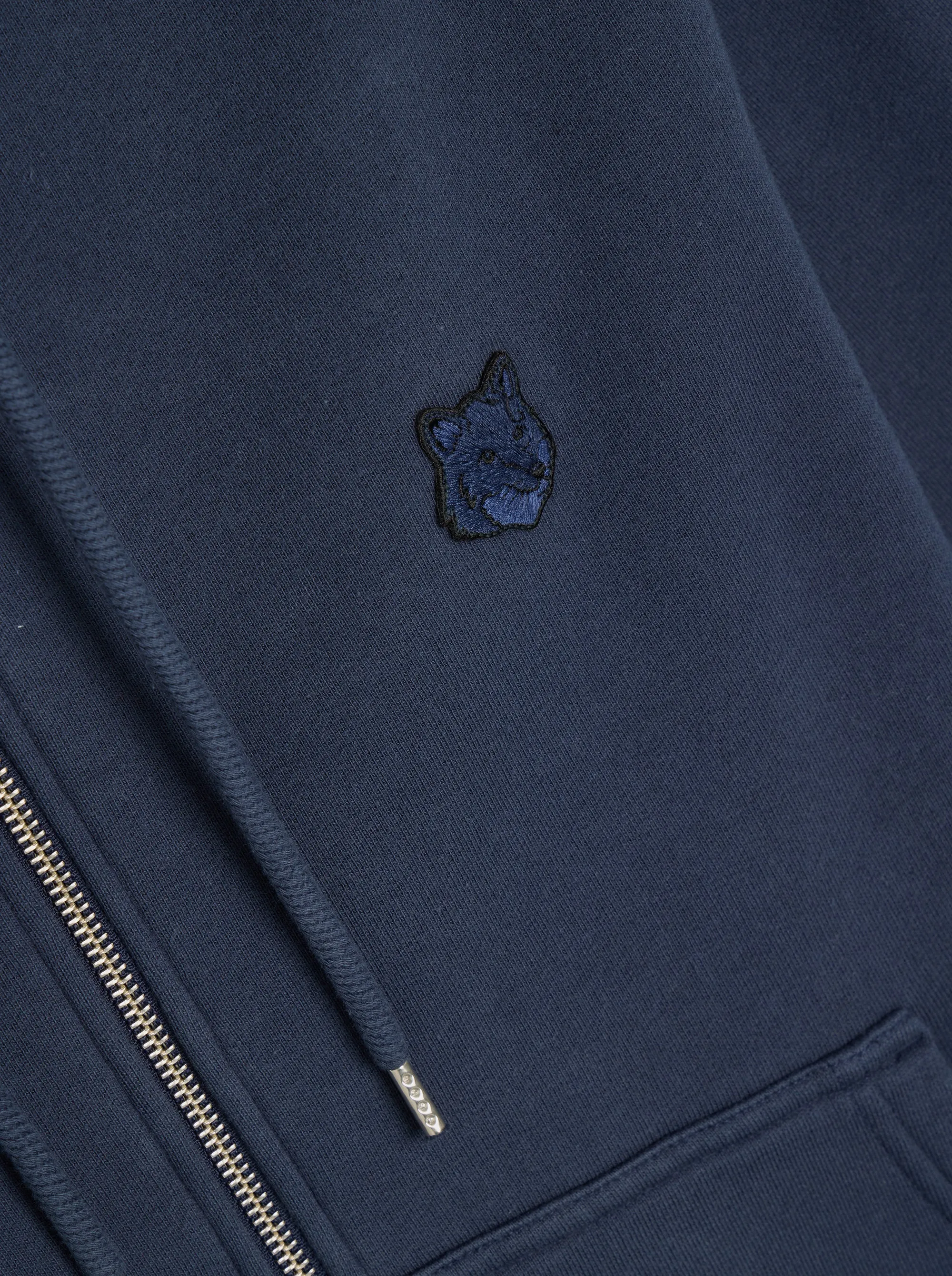 Bold Fox Head Patch Comfort Zipped Hoodie, Ink Blue