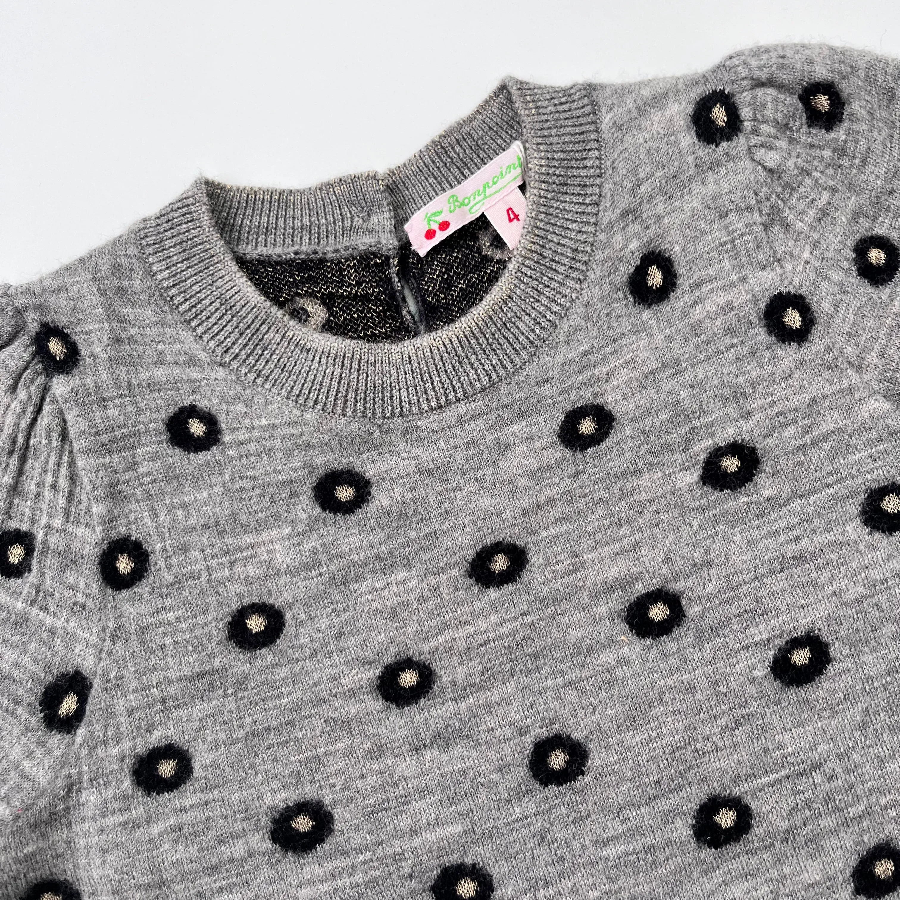 Bonpoint Grey Wool Polka Dot Dress: 4 Years