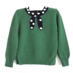 Bonpoint Wool/ Angora Mix Green Jumper With Trompe L'Oeil Tie