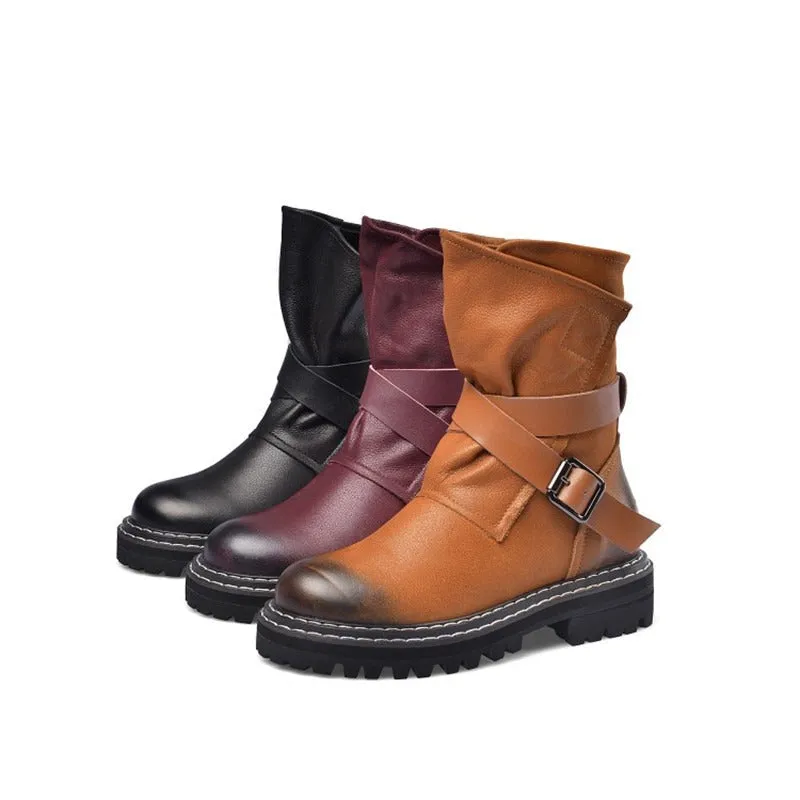 British Style Autumn and Winter Round Head Womens Boots / Solid Color Short Boots in Rock Style