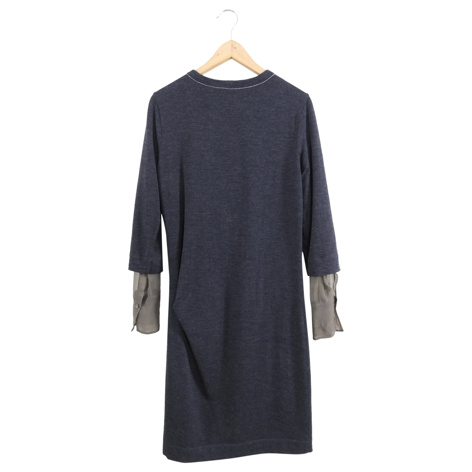 Brunello Cucinelli Charcoal Grey Wool Dress with Silk Inset - L (8/10)