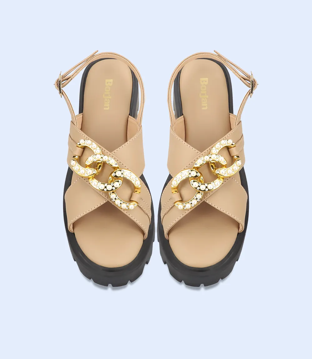 BW9225-BEIGE-Women Platform Sandals