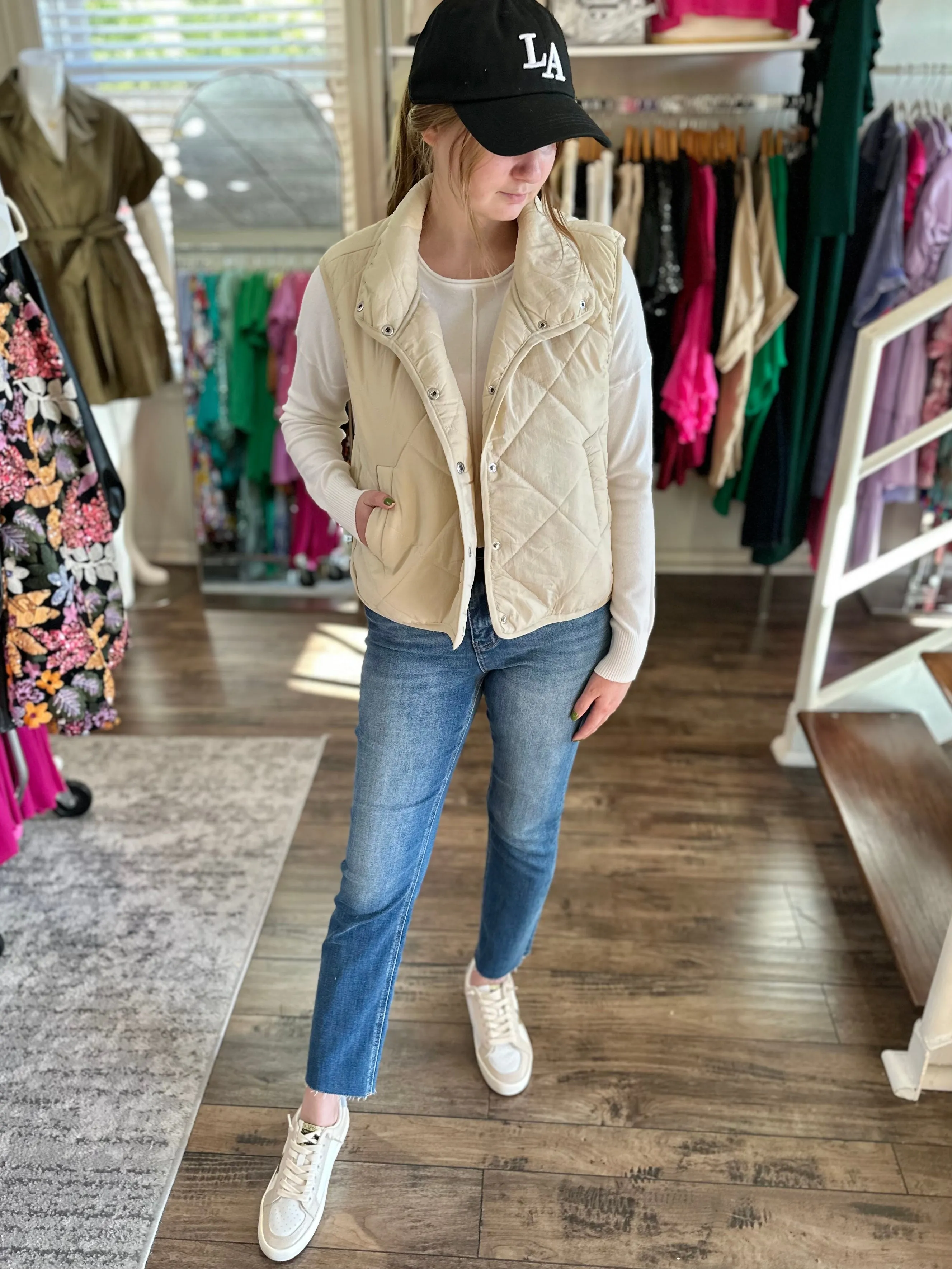 Cream Quilted Puff Vest