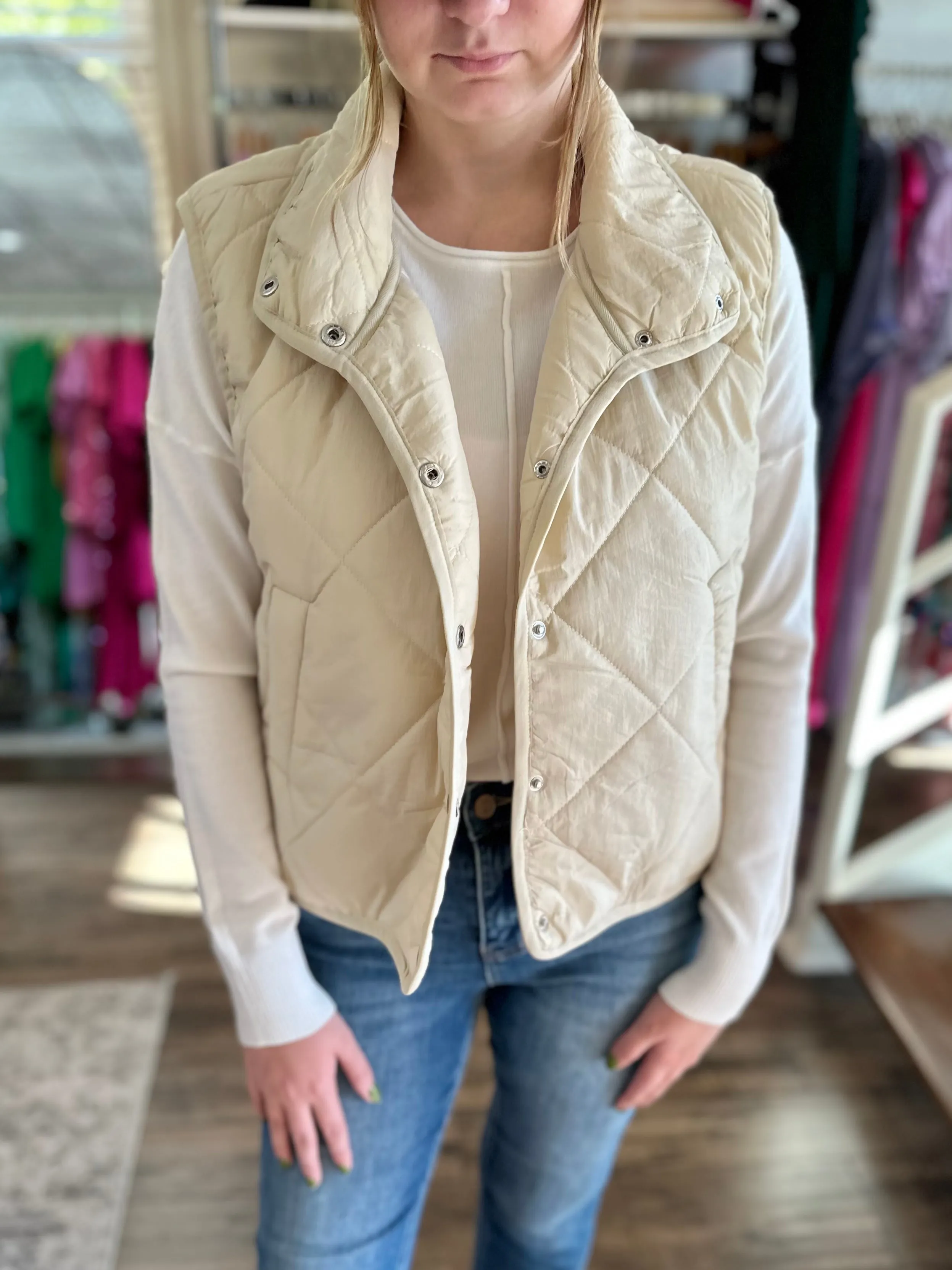 Cream Quilted Puff Vest