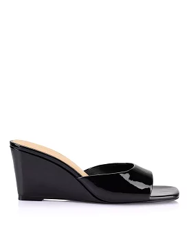 Darcy Mule Wedges - Black Patent