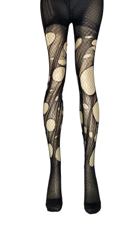 Double layered torn Forest green | Black fishnet tights