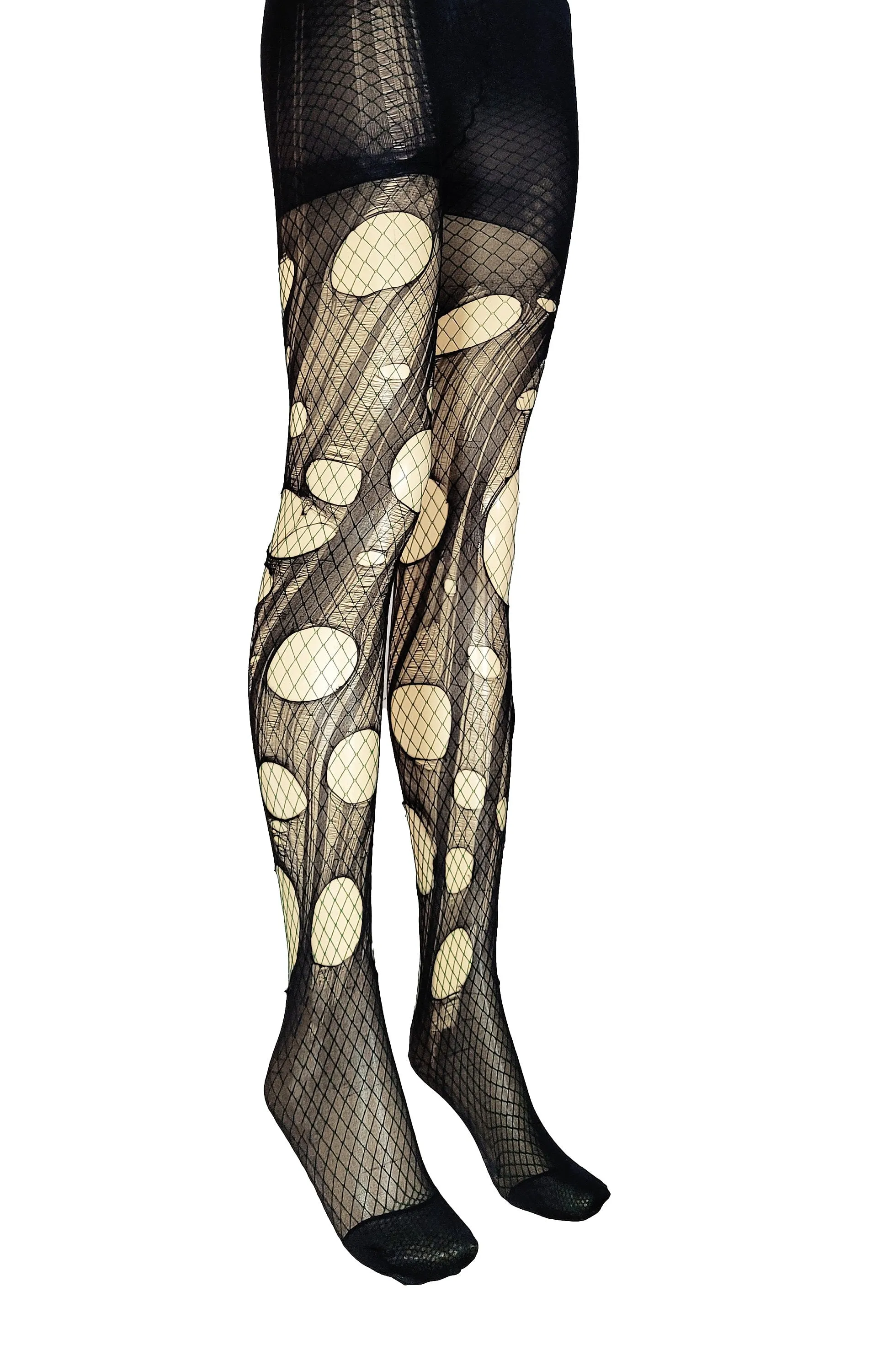 Double layered torn Forest green | Black fishnet tights