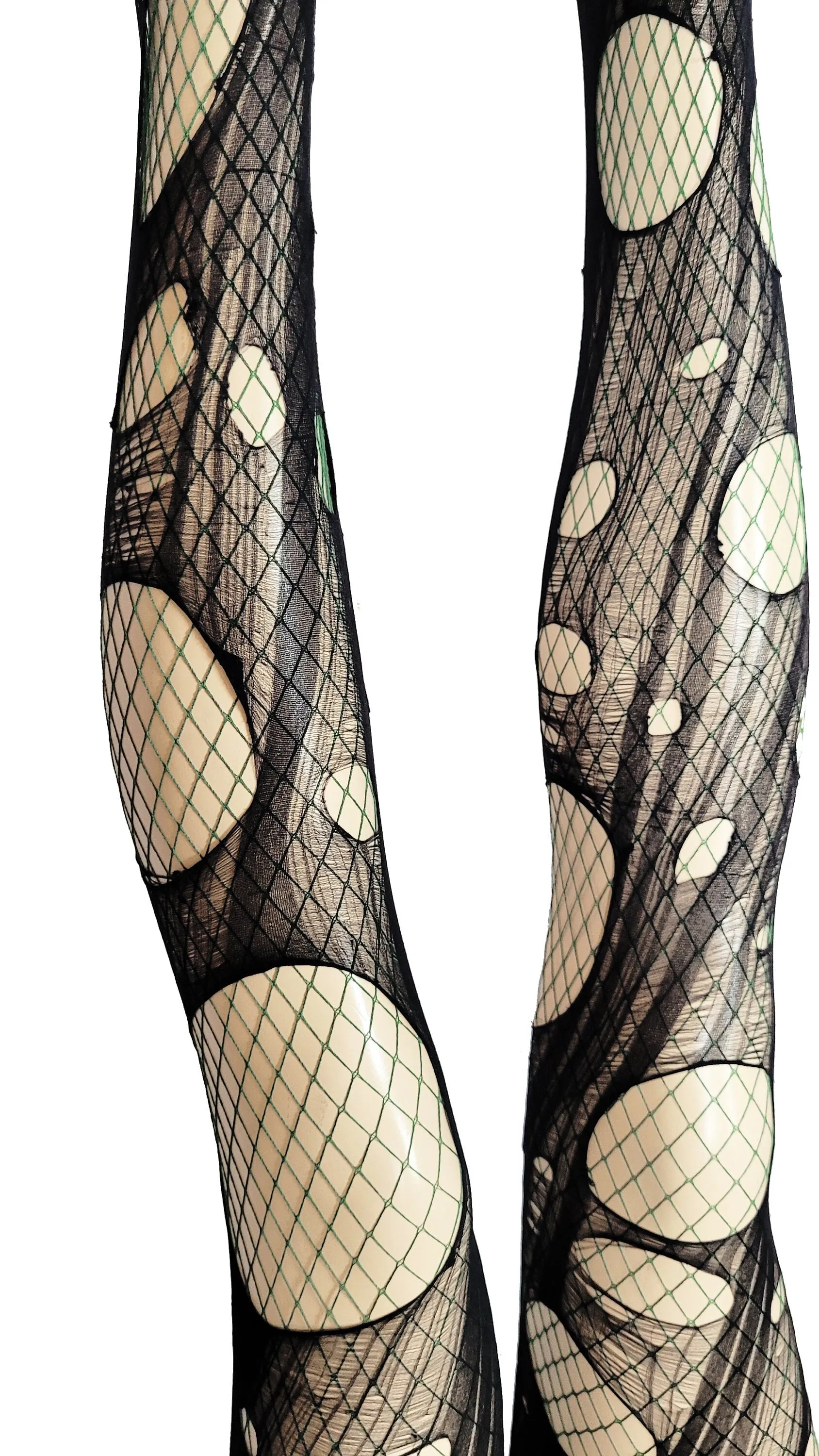 Double layered torn Forest green | Black fishnet tights