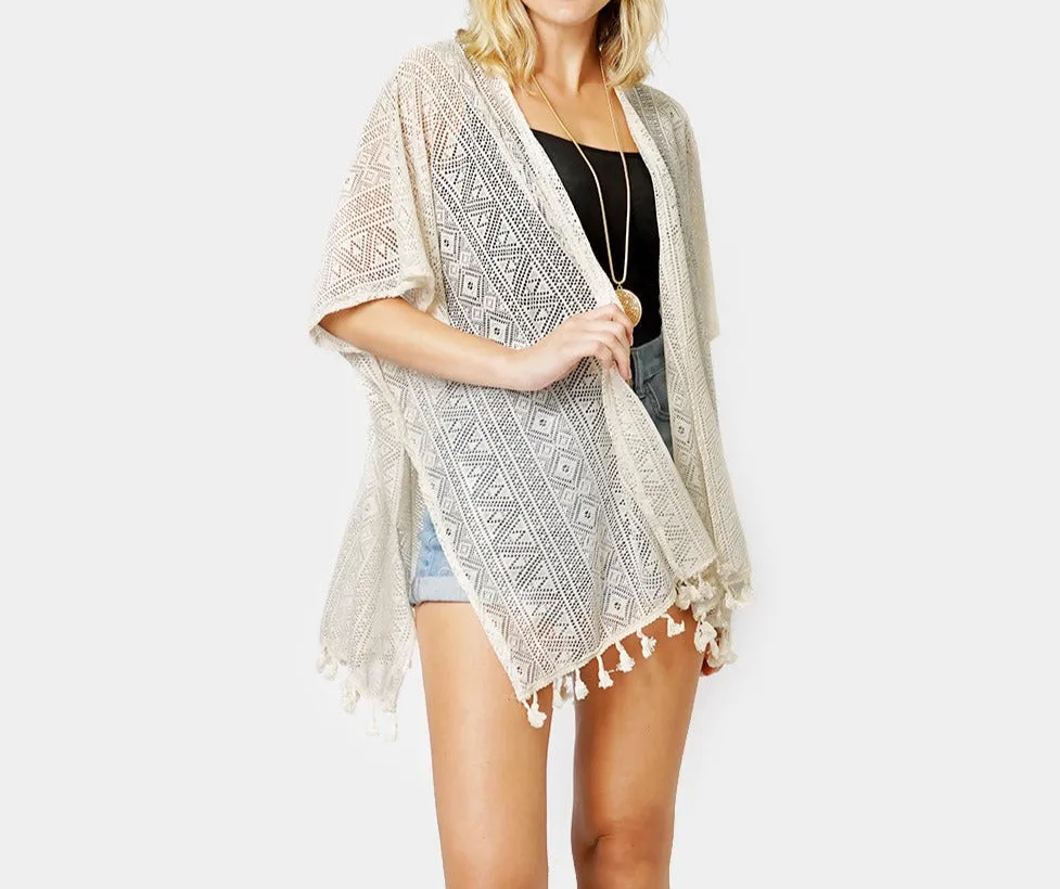 Ethnic Patterned Lace Cover Up Poncho