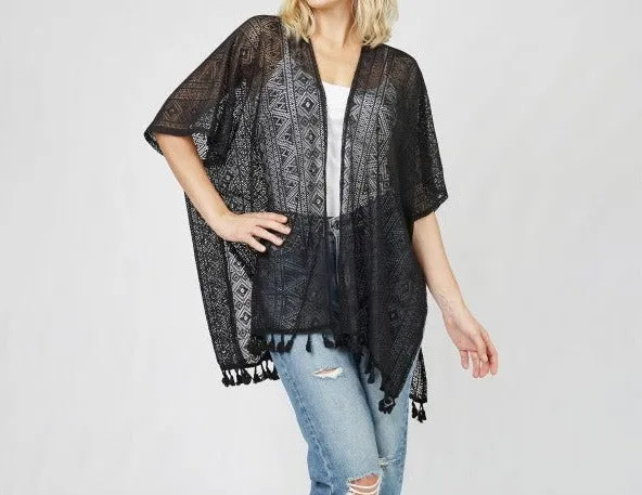 Ethnic Patterned Lace Cover Up Poncho