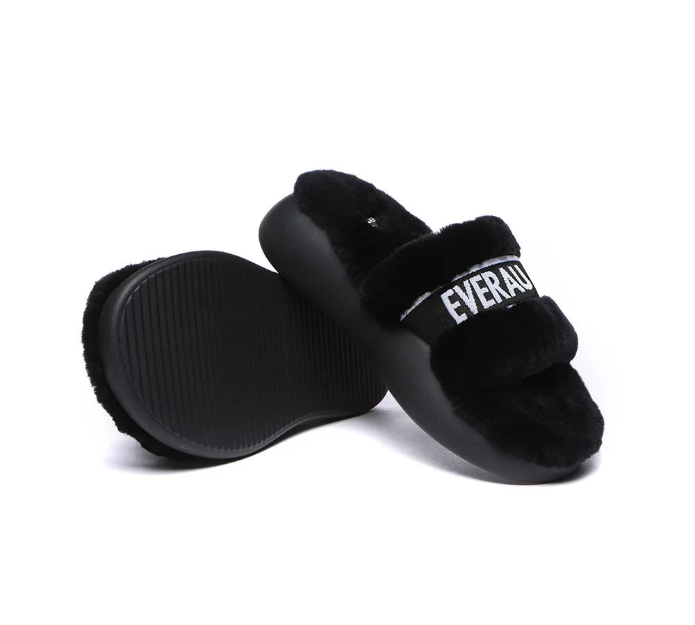 EVERAU High Platform Sheepskin Wool Slides Women Flossy Slipper