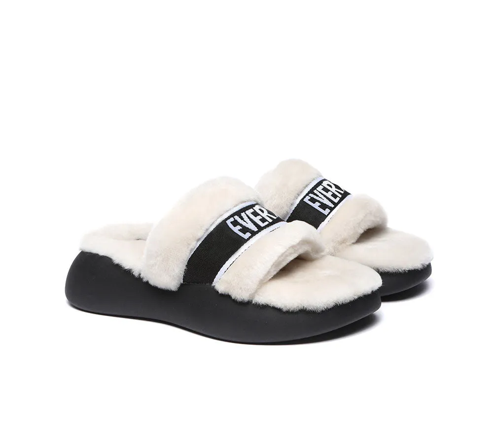 EVERAU High Platform Sheepskin Wool Slides Women Flossy Slipper