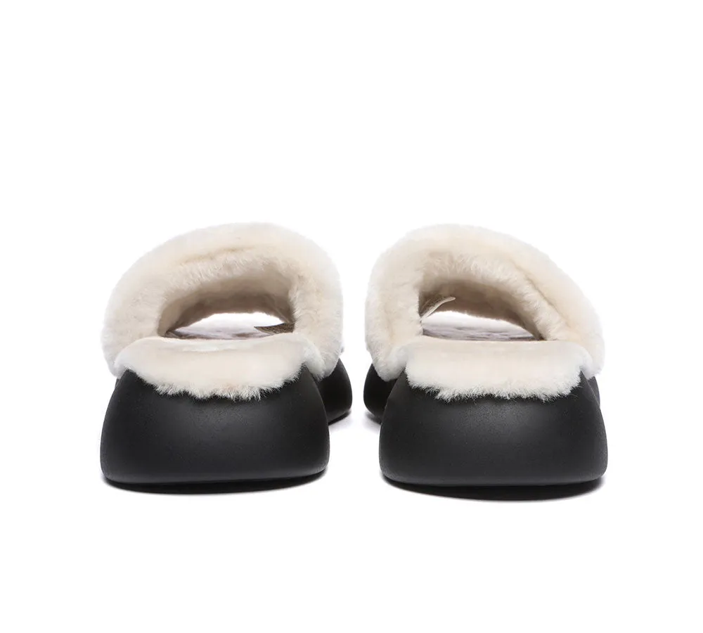 EVERAU High Platform Sheepskin Wool Slides Women Flossy Slipper