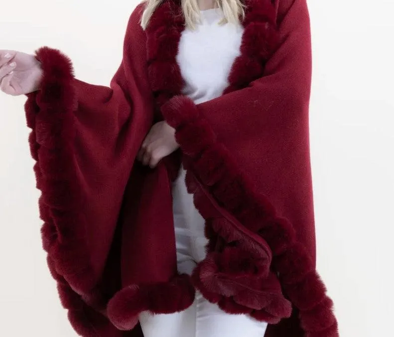 Faux Fur Trim Cape