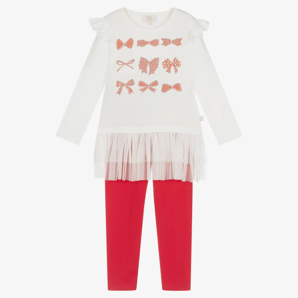 Girls Ivory & Red Leggings Set