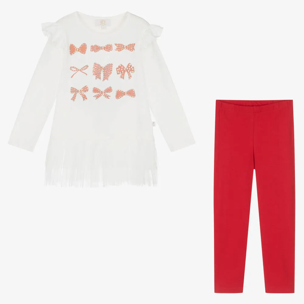 Girls Ivory & Red Leggings Set