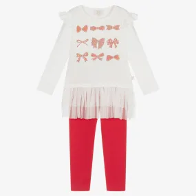 Girls Ivory & Red Leggings Set