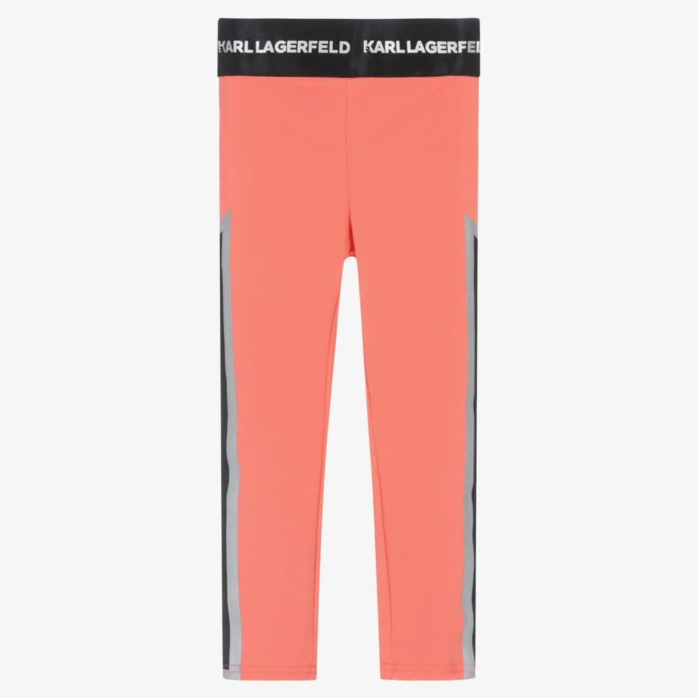 Girls Orange Jersey Logo Leggings