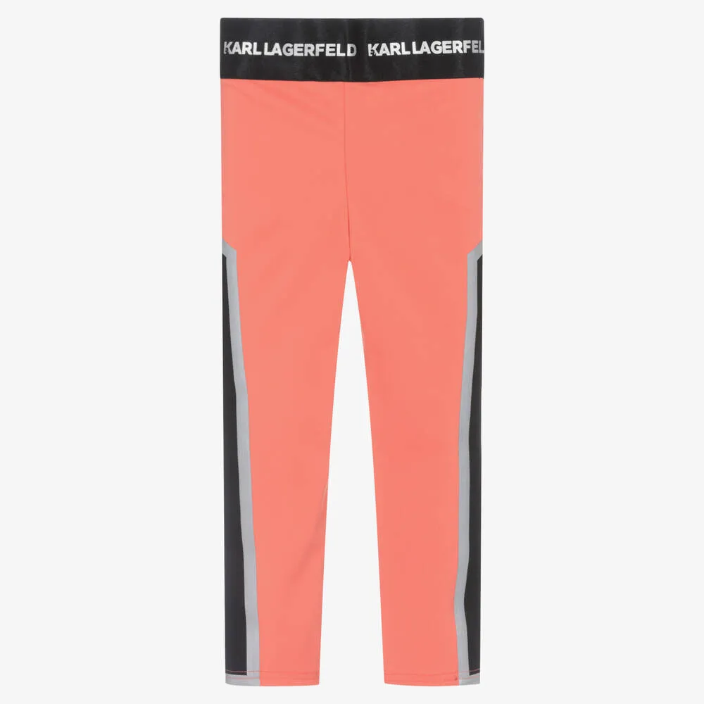 Girls Orange Jersey Logo Leggings