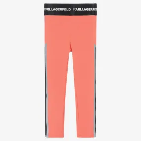 Girls Orange Jersey Logo Leggings