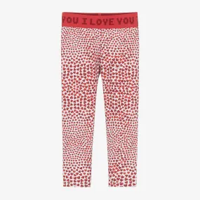 Girls Red Heart Print Leggings (UPF50+)