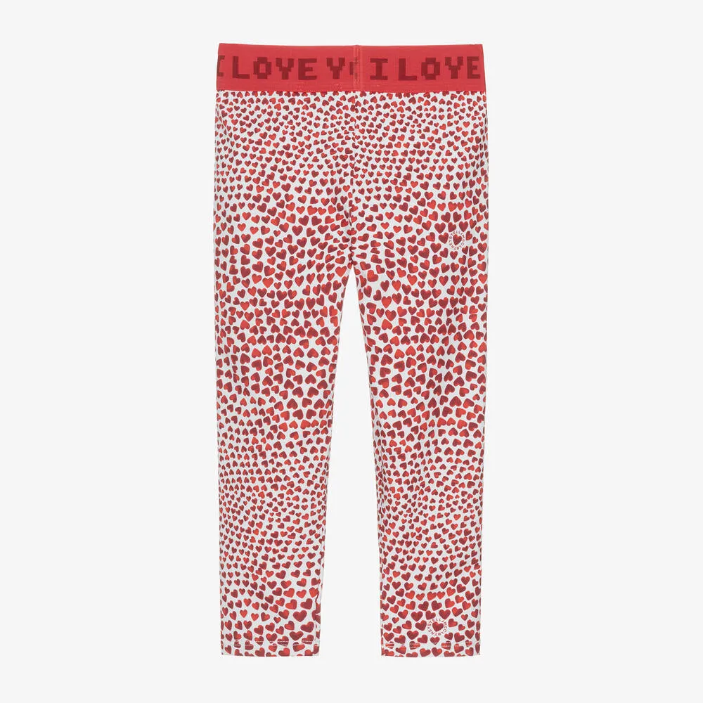 Girls Red Heart Print Leggings (UPF50+)