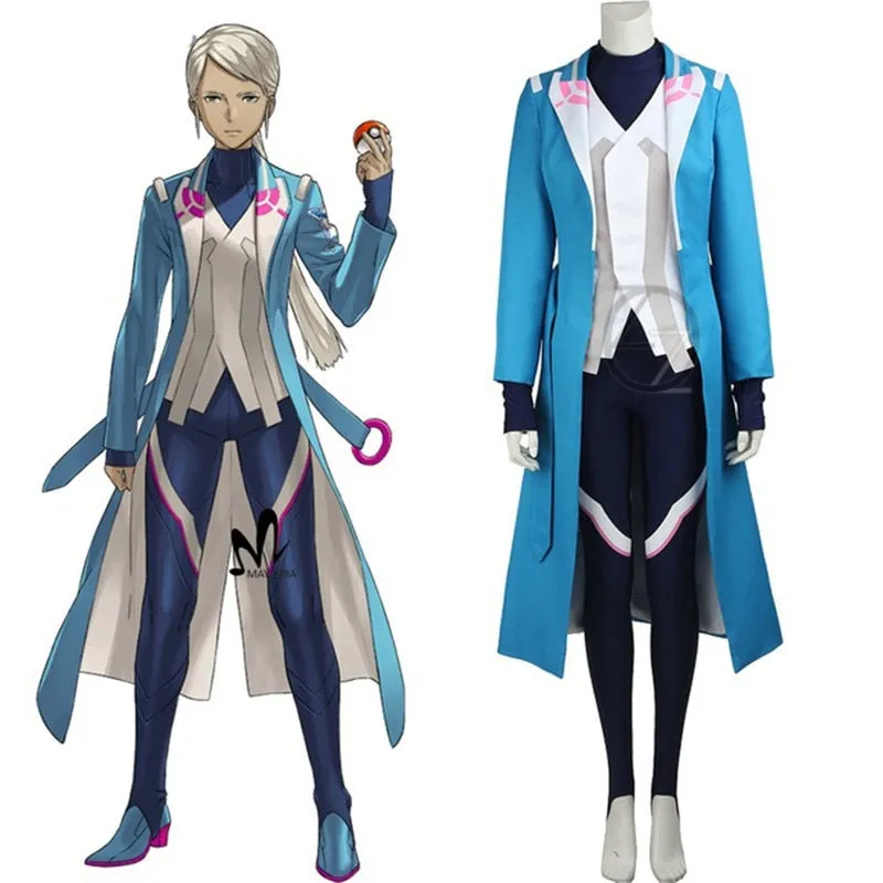 Hand Tour Pokemon Go Team Mystic Blanche Cosplay Blue PU Fashion Costume Top Jacket Shirt Pants Halloween Christmas For Adult