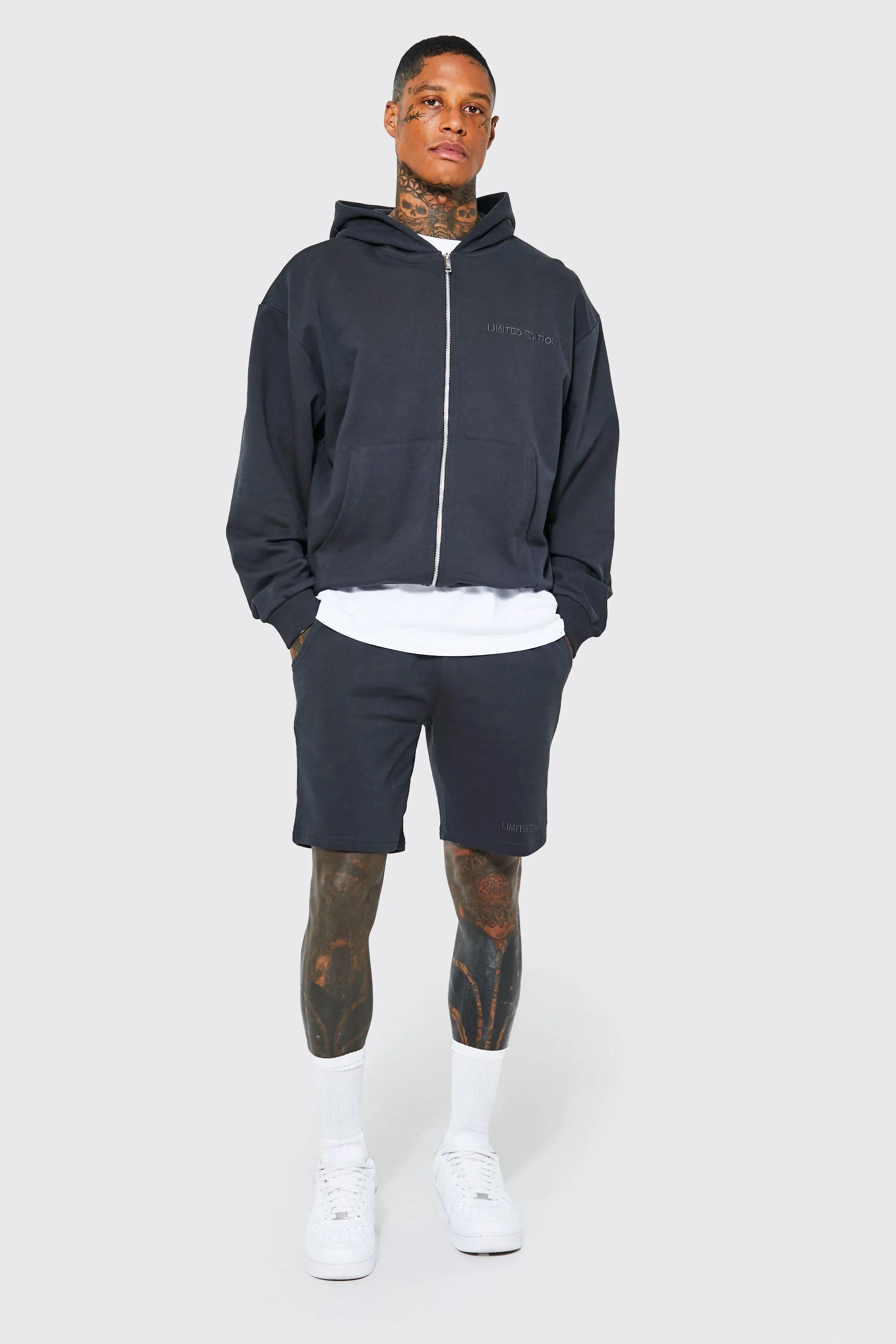 Heavyweight Loopback Short Zip Hood Tracksuit | boohooMAN UK