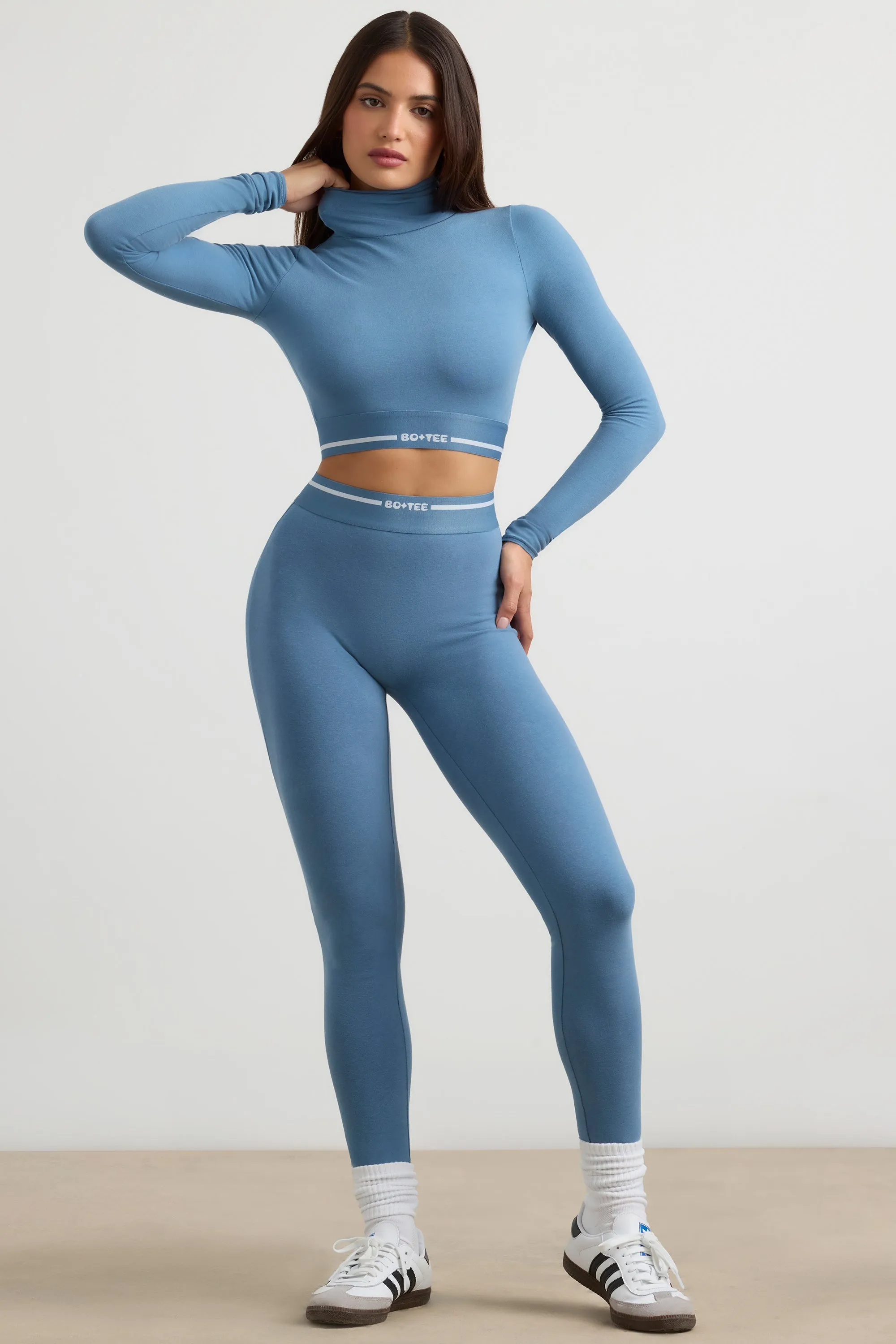 High-Waist Leggings in Steel Blue