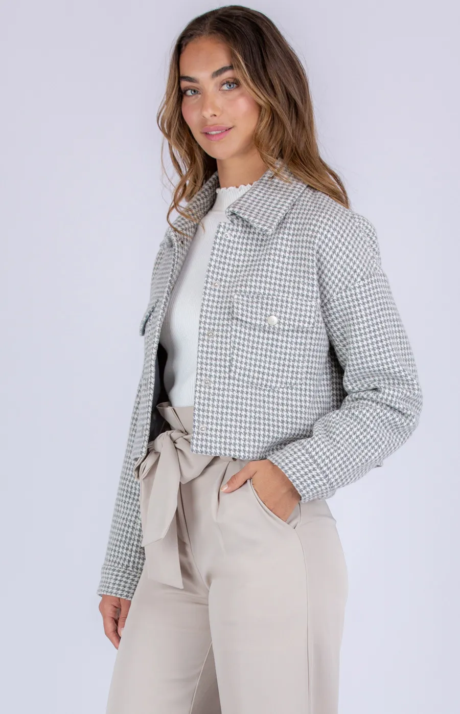 Houndstooth Cropped Jacket (SJT355B)