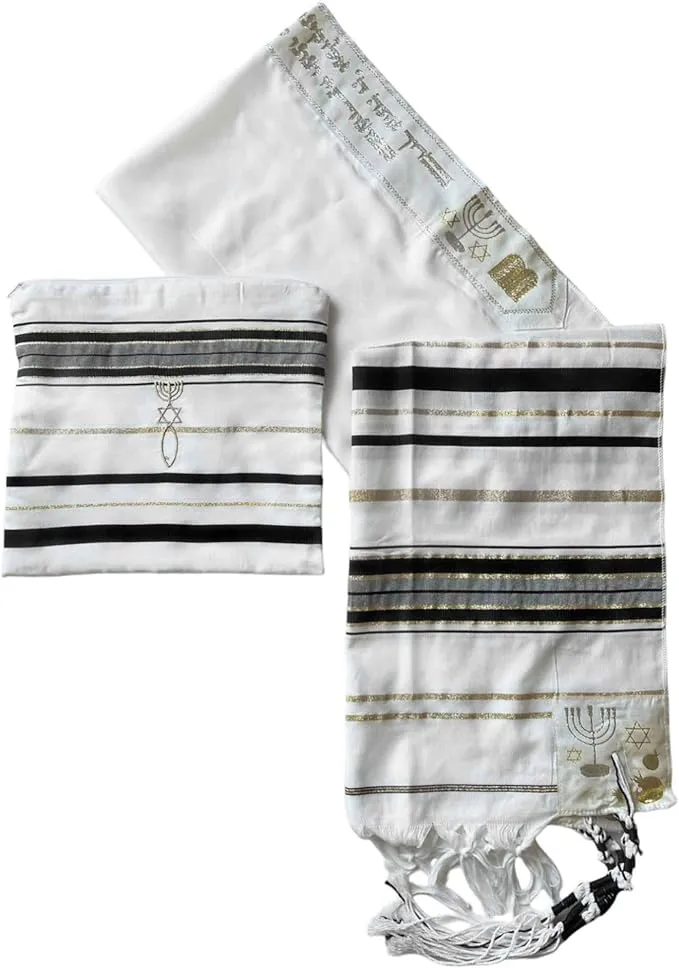 Jewish Black Tallit Prayer Shawl Scarf 72 x 22 w/ Bag for Men & Women