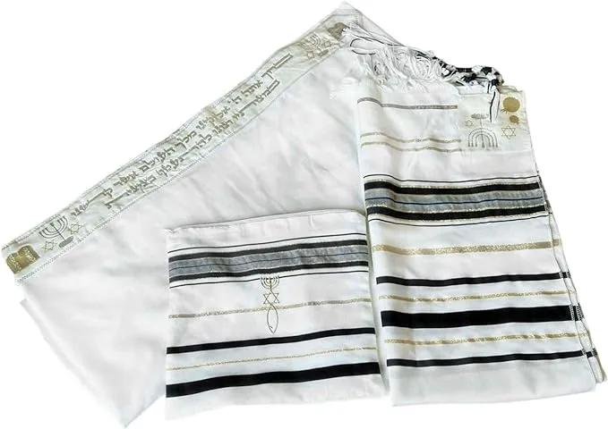 Jewish Black Tallit Prayer Shawl Scarf 72 x 22 w/ Bag for Men & Women