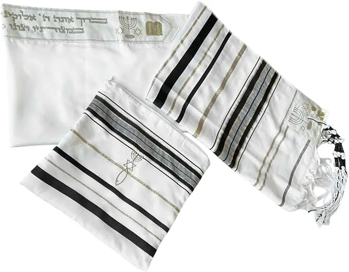 Jewish Black Tallit Prayer Shawl Scarf 72 x 22 w/ Bag for Men & Women