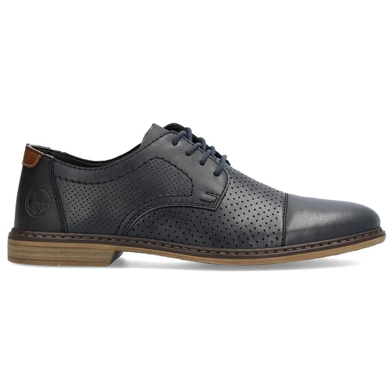 Leather comfortable men's elegant openwork shoes, navy blue Rieker 13431-14