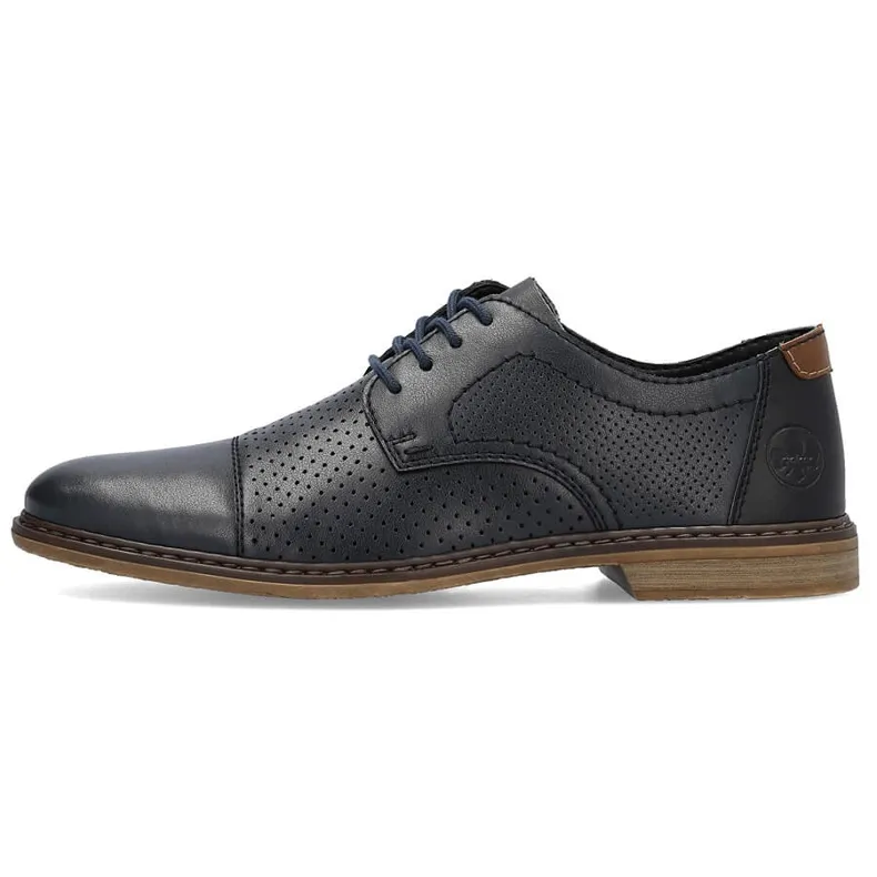 Leather comfortable men's elegant openwork shoes, navy blue Rieker 13431-14